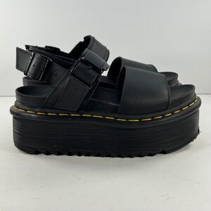 Dr Martens Voss Quad Platform Sandals Black Leather Buckle Chunky Sole Women's 5
